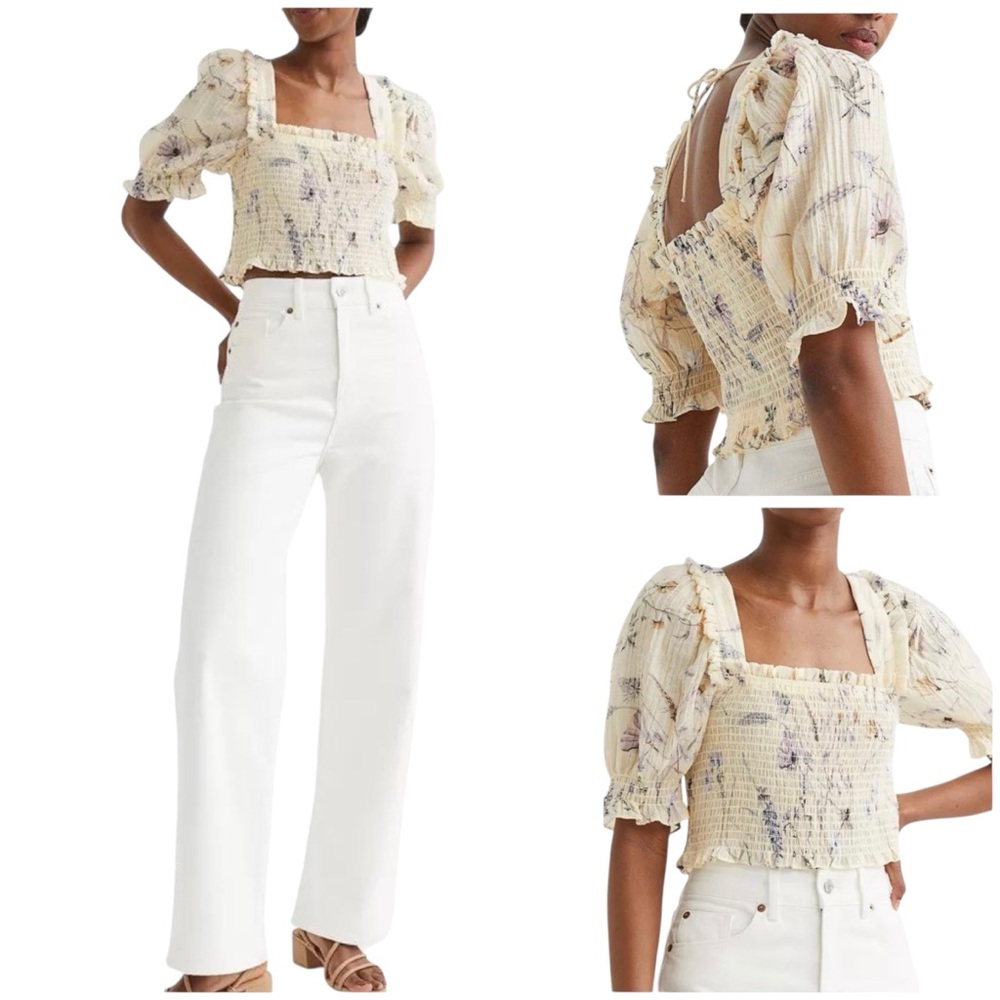 NWT H&M Floral Smocked Puff Sleeve Top Size XXL